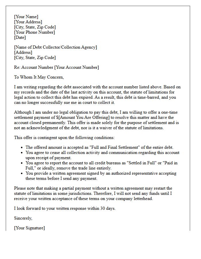 Time-Barred Debt Settlement Offer Letter