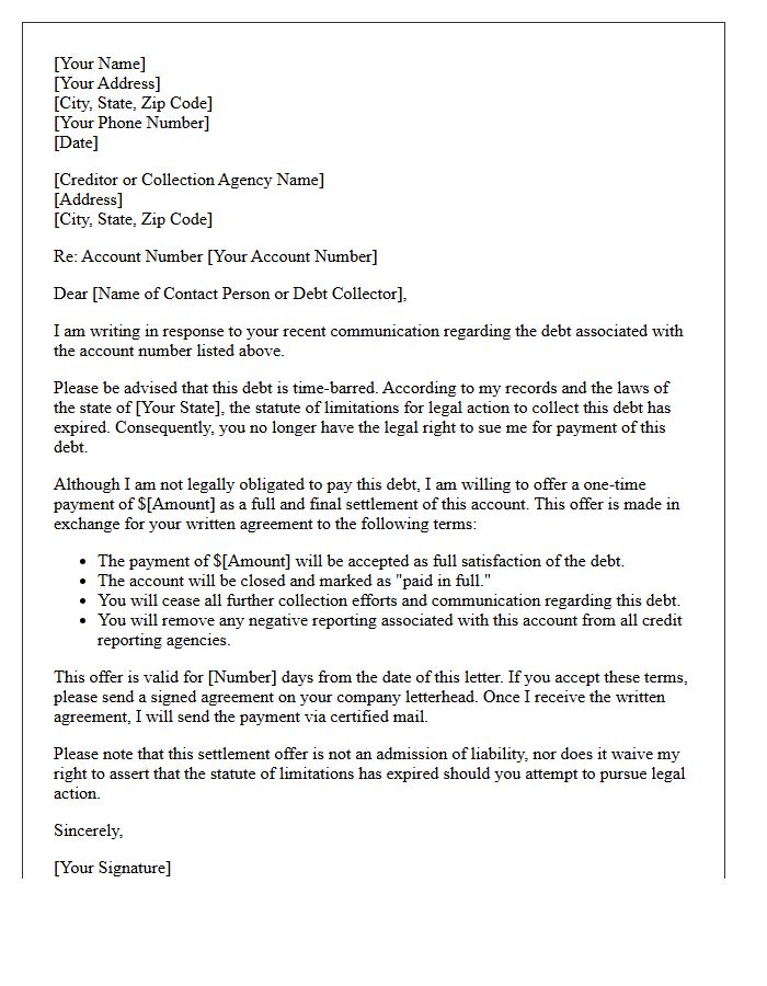 Expired Statute Of Limitations Debt Settlement Letter