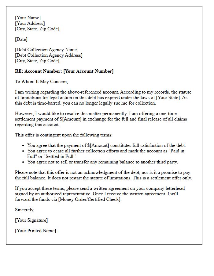 Out Of Statute Account Discounted Settlement Letter