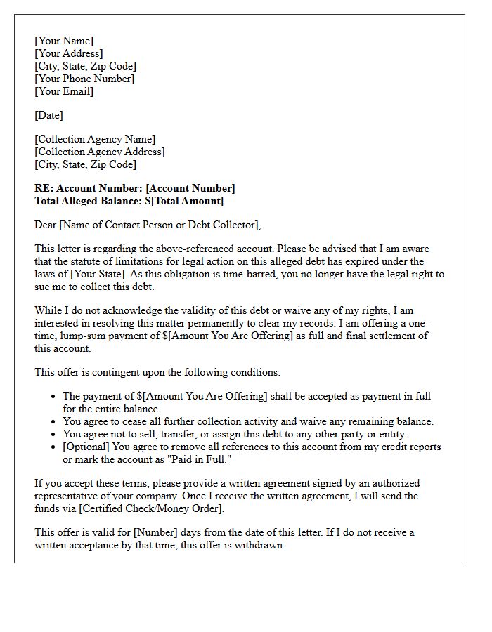 Pre-Litigation Time-Barred Obligation Settlement Letter