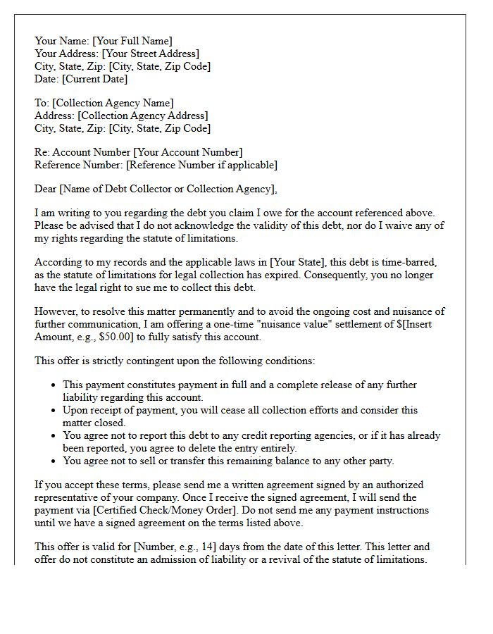 Time-Barred Debt Nuisance Value Settlement Letter