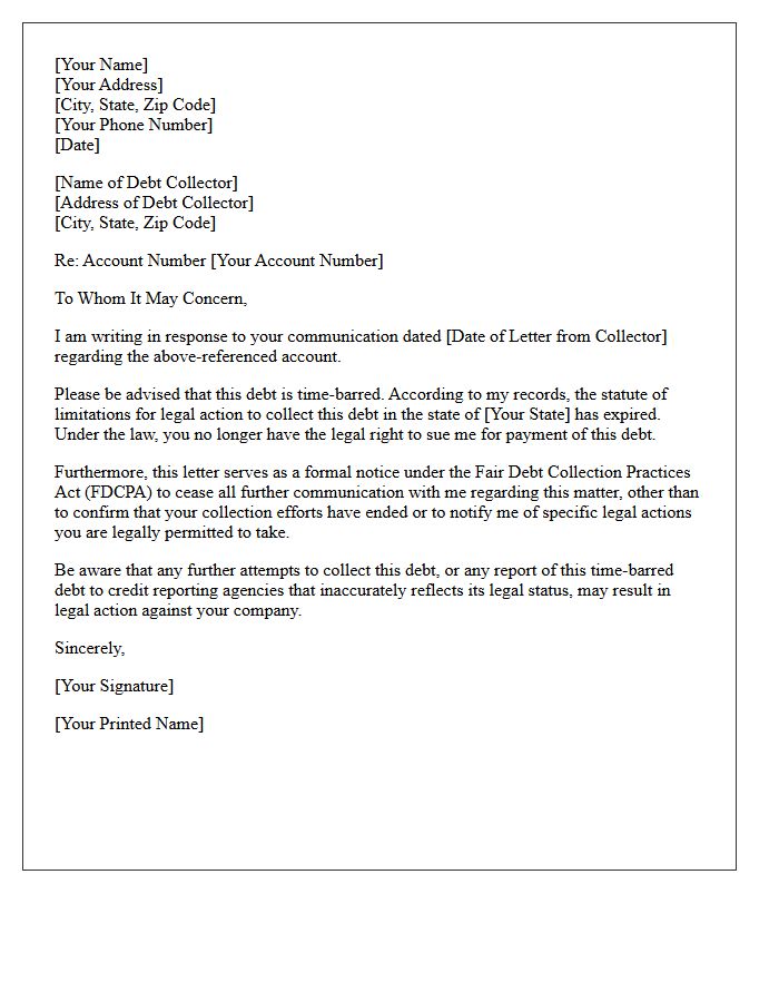 Legal Resolution For Time-Barred Account Letter