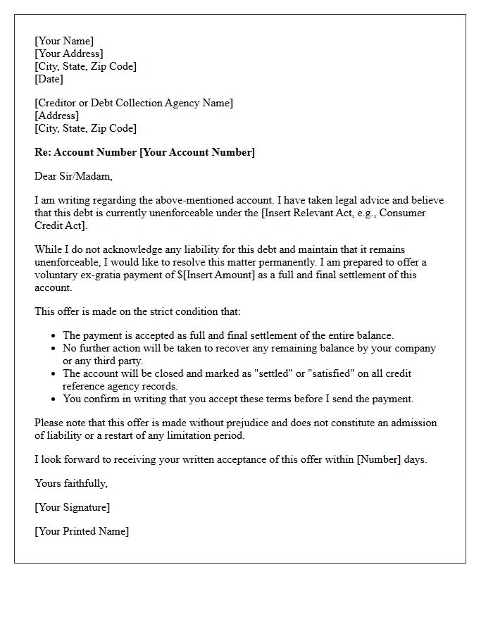Unenforceable Debt Voluntary Settlement Letter