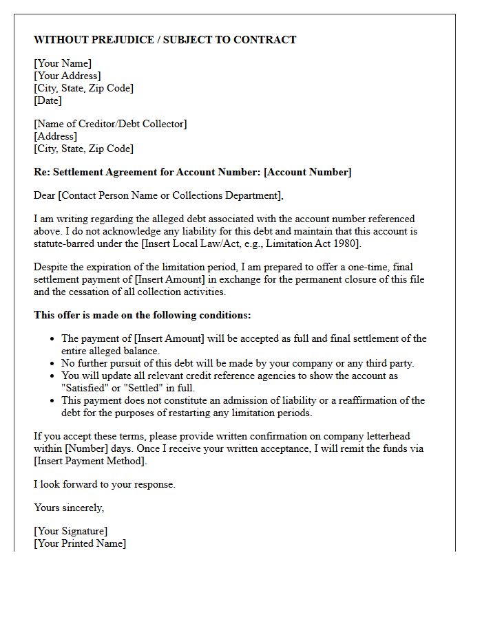 Statute-Barred Liability Settlement Agreement Letter