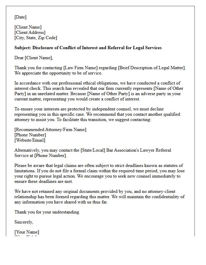 Standard Conflict of Interest Client Referral Letter