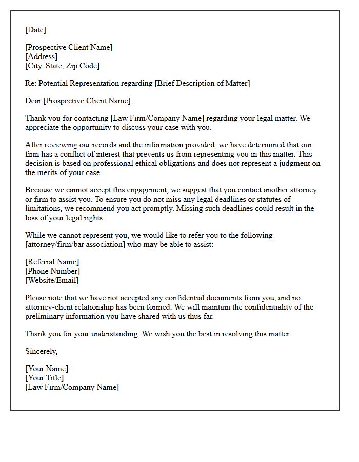 Prospective Client Conflict of Interest Referral Letter