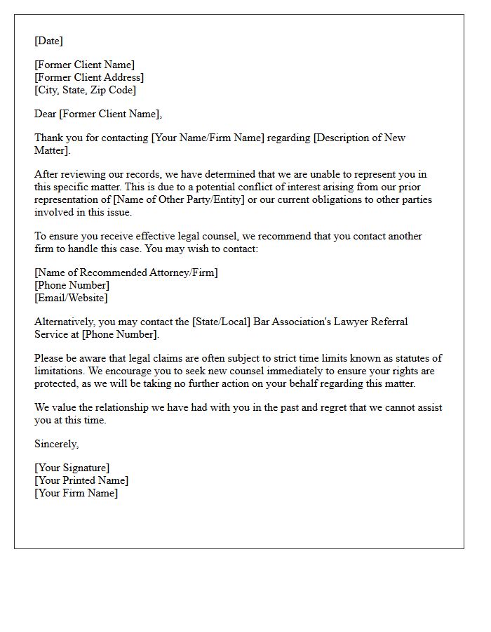 Former Client Conflict of Interest Referral Letter