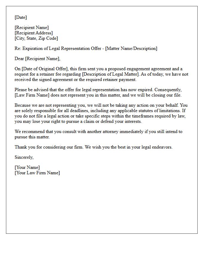 Expiration Of Retainer Offer Non-Engagement Letter
