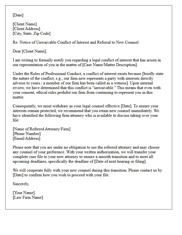Unwaivable Conflict of Interest Client Referral Letter