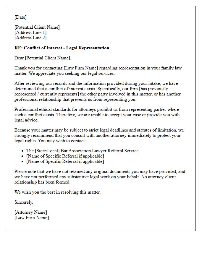 Family Law Conflict of Interest Client Referral Letter