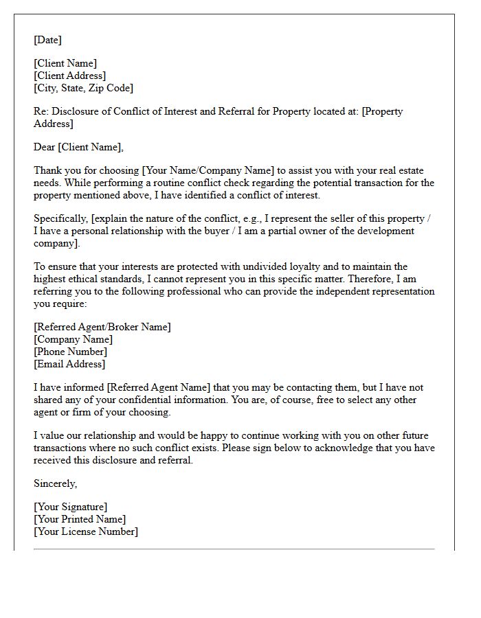 Real Estate Transaction Conflict of Interest Referral Letter