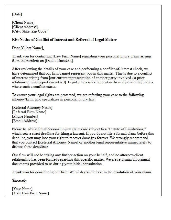 Personal Injury Conflict of Interest Client Referral Letter