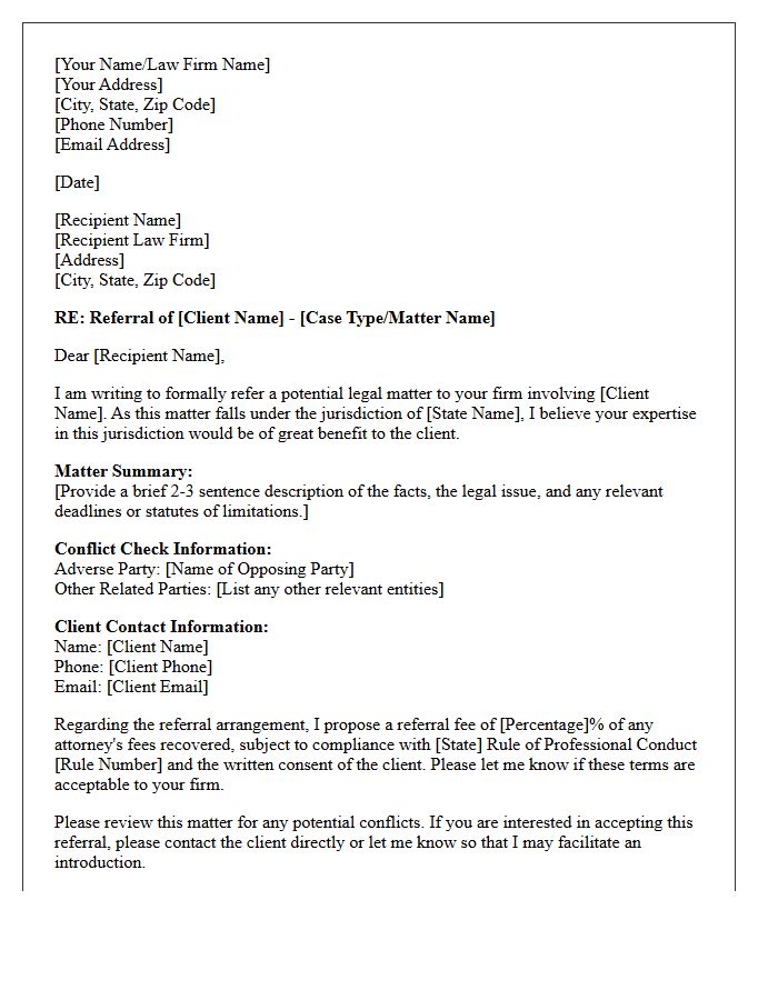 Out of State Jurisdiction Legal Referral Letter