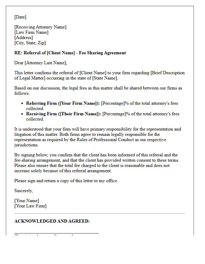 Fee Sharing Out of State Jurisdiction Legal Referral Letter