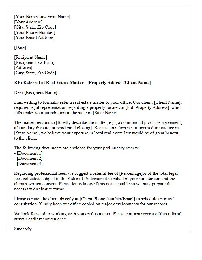Real Estate Out of State Jurisdiction Legal Referral Letter