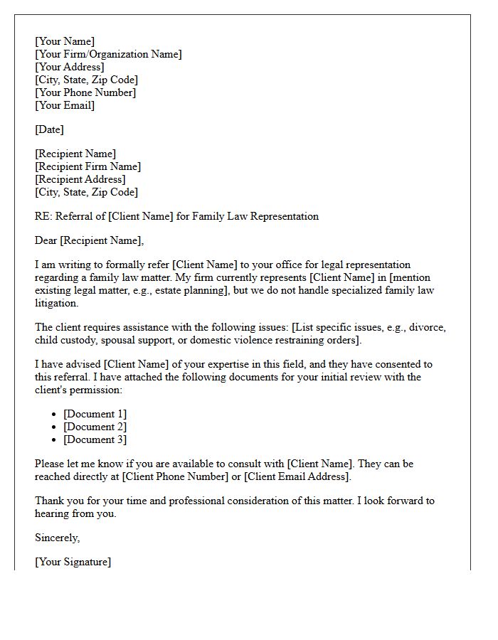 Family Law Specialization Referral Letter