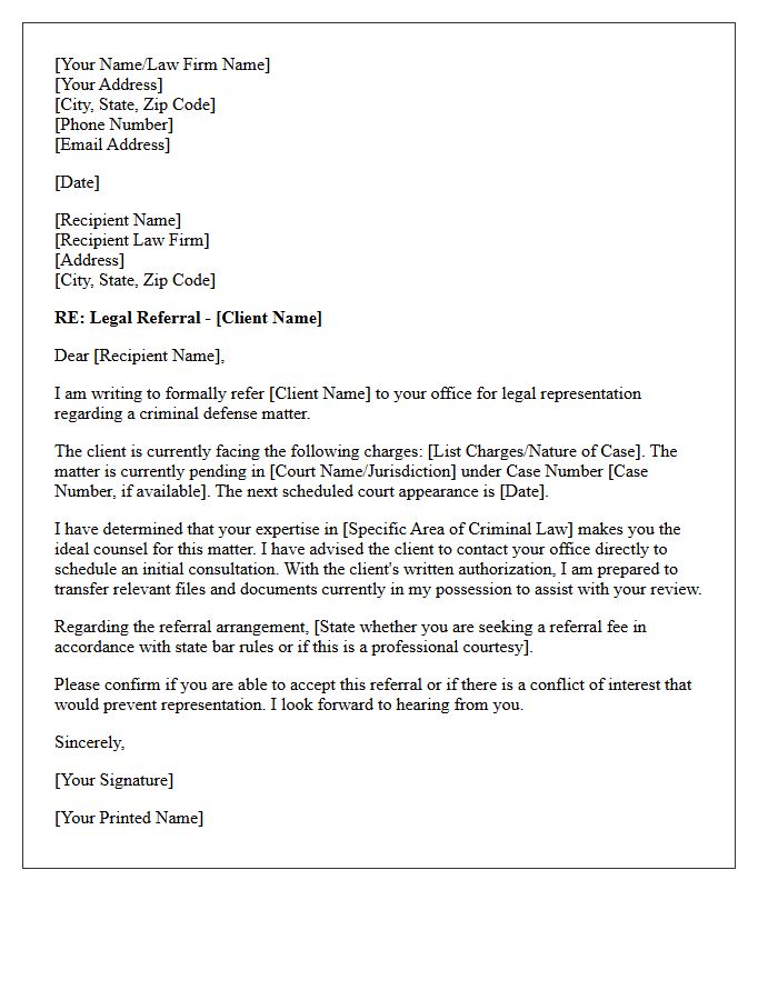 Criminal Defense Counsel Referral Letter