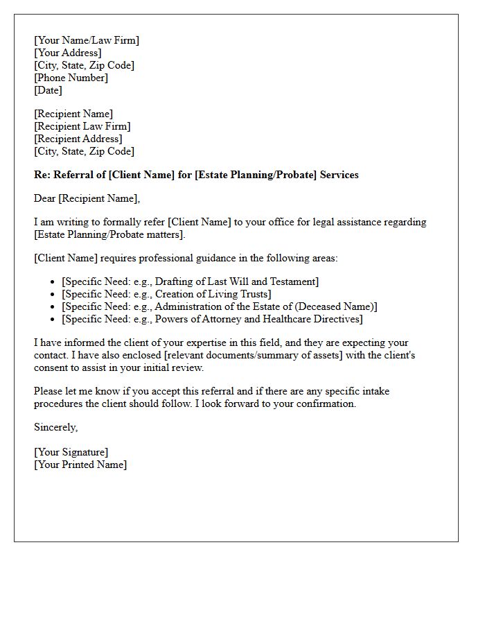 Estate Planning and Probate Referral Letter