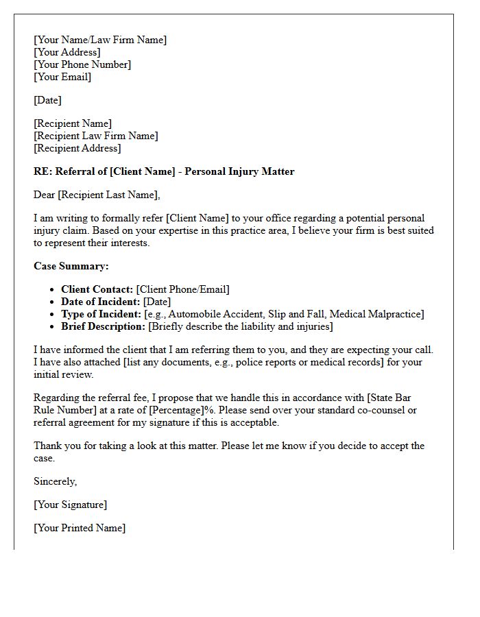 Personal Injury Practice Area Referral Letter