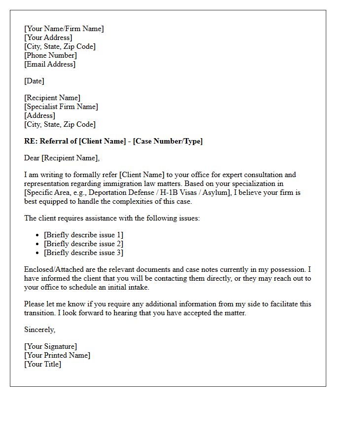 Immigration Law Specialist Referral Letter