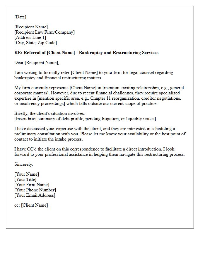 Bankruptcy and Restructuring Referral Letter