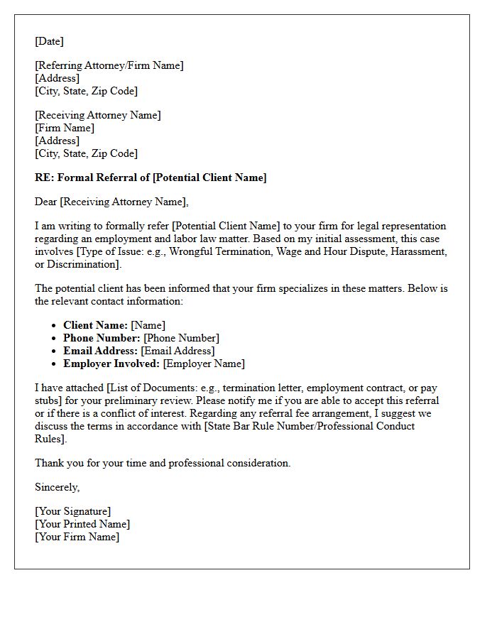 Employment and Labor Law Referral Letter