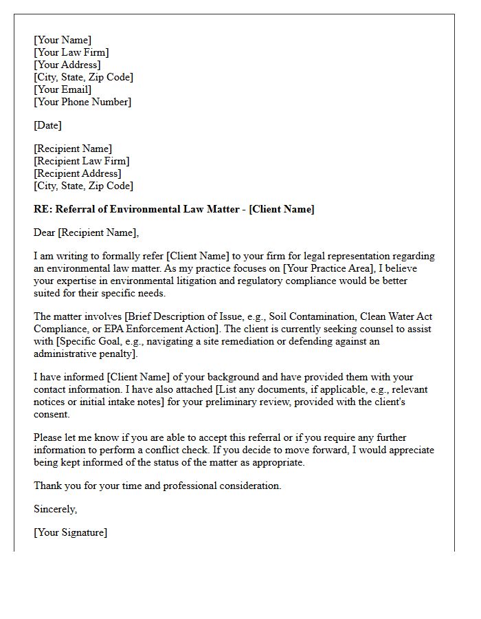 Environmental Law Practice Referral Letter