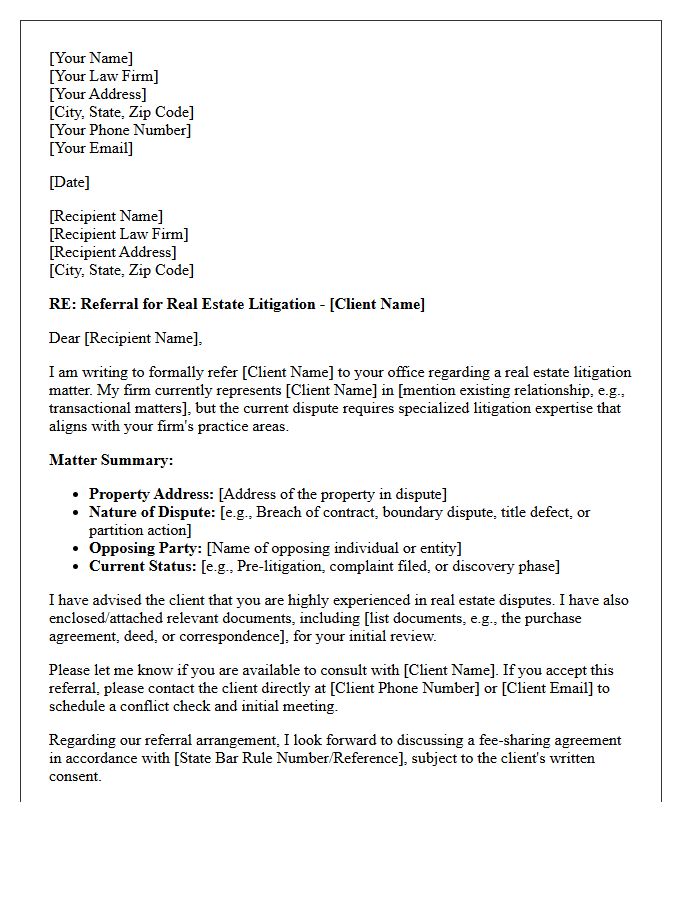 Real Estate Litigation Referral Letter