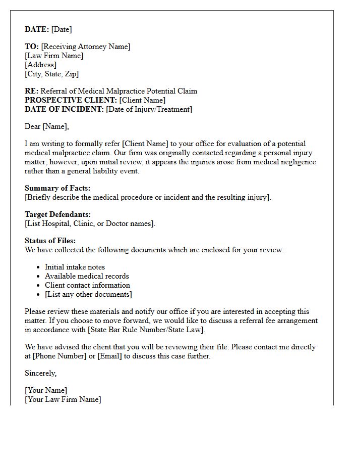 Initial Personal Injury To Medical Malpractice Referral Letter