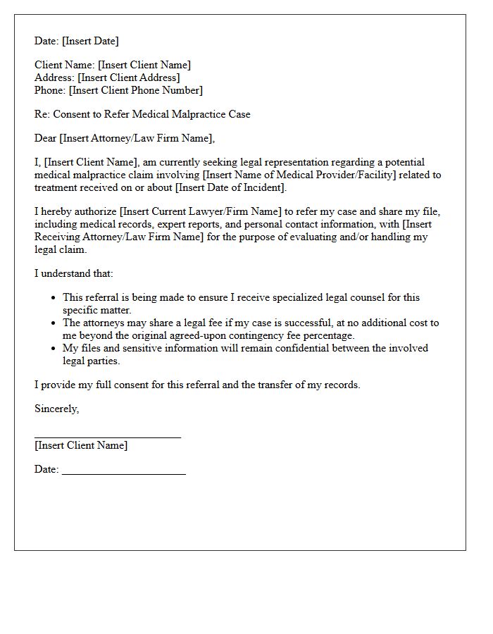 Client Consent For Medical Malpractice Referral Letter