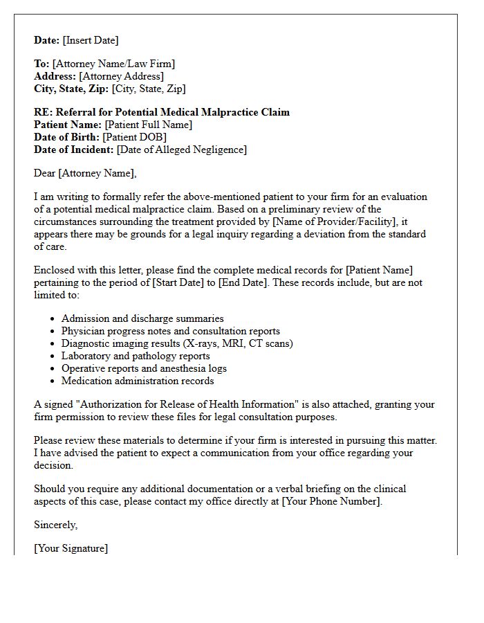 Medical Records Transmission And Malpractice Referral Letter