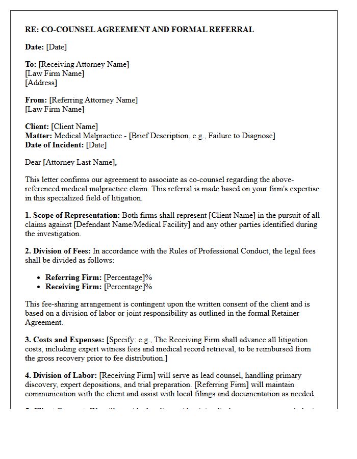 Co-Counsel Agreement And Medical Malpractice Referral Letter