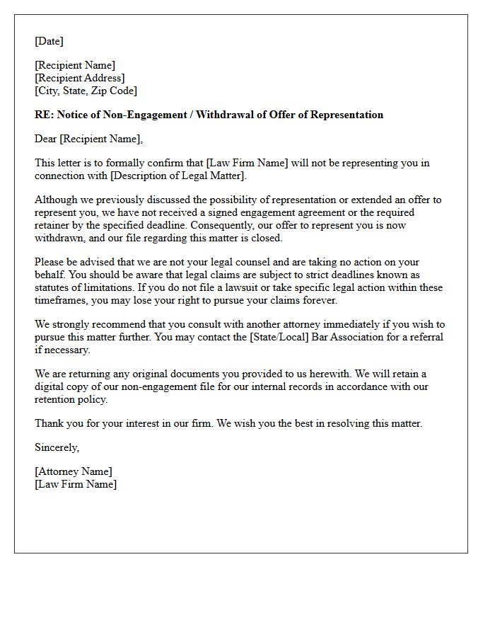 Withdrawal Of Representation Offer Non-Engagement Letter