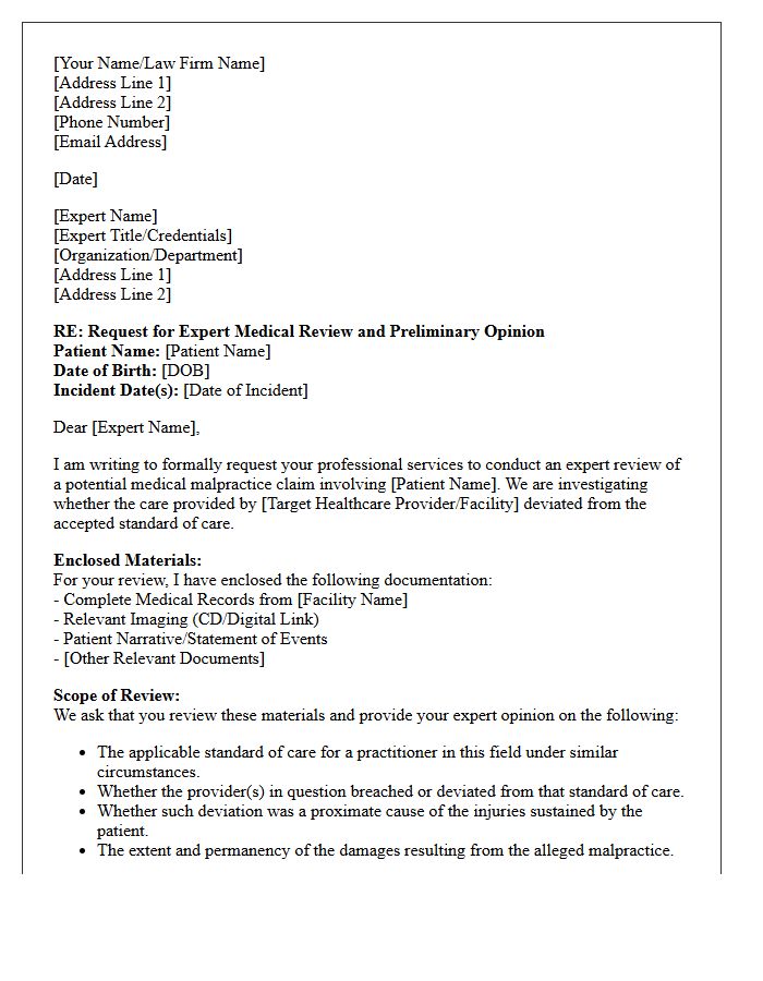 Expert Review Request And Malpractice Referral Letter