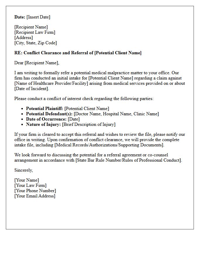 Conflict Clearance And Medical Malpractice Referral Letter