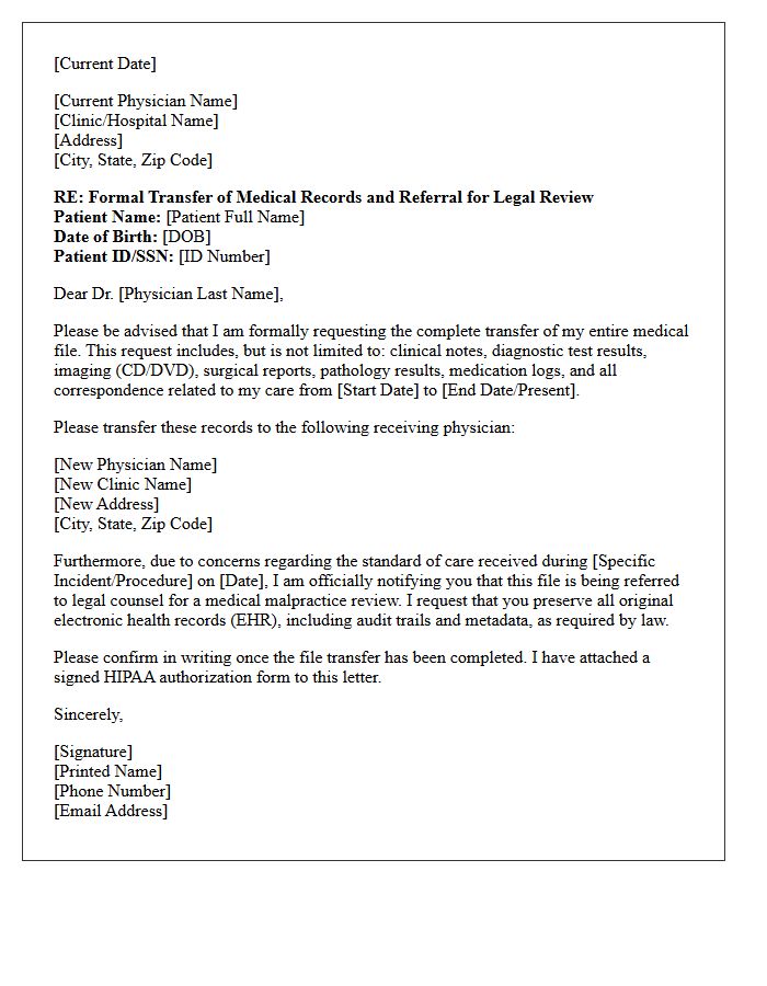 Complete File Transfer And Medical Malpractice Referral Letter