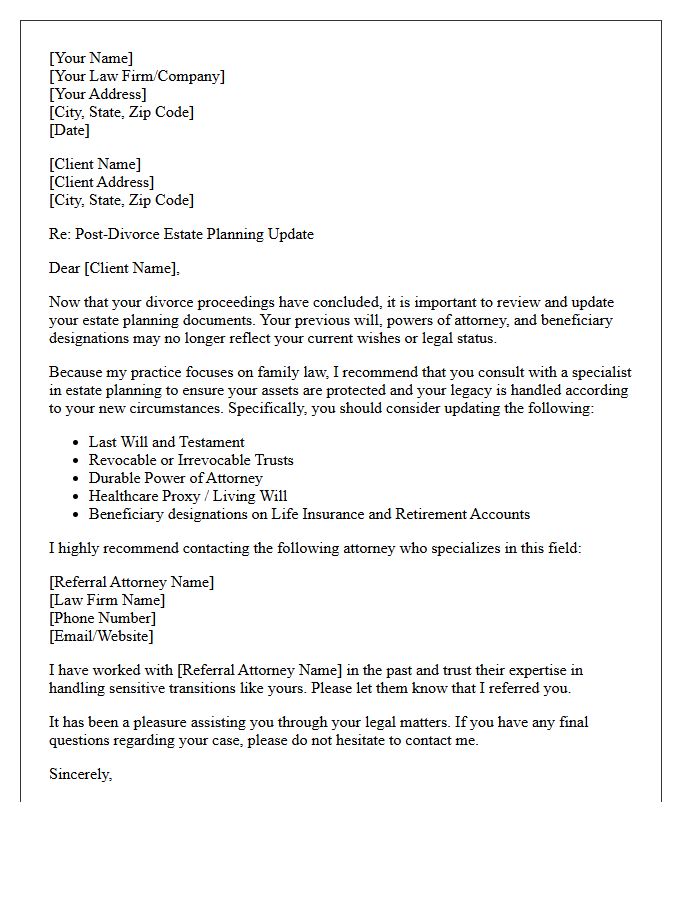 Post-Divorce Estate Planning Referral Letter