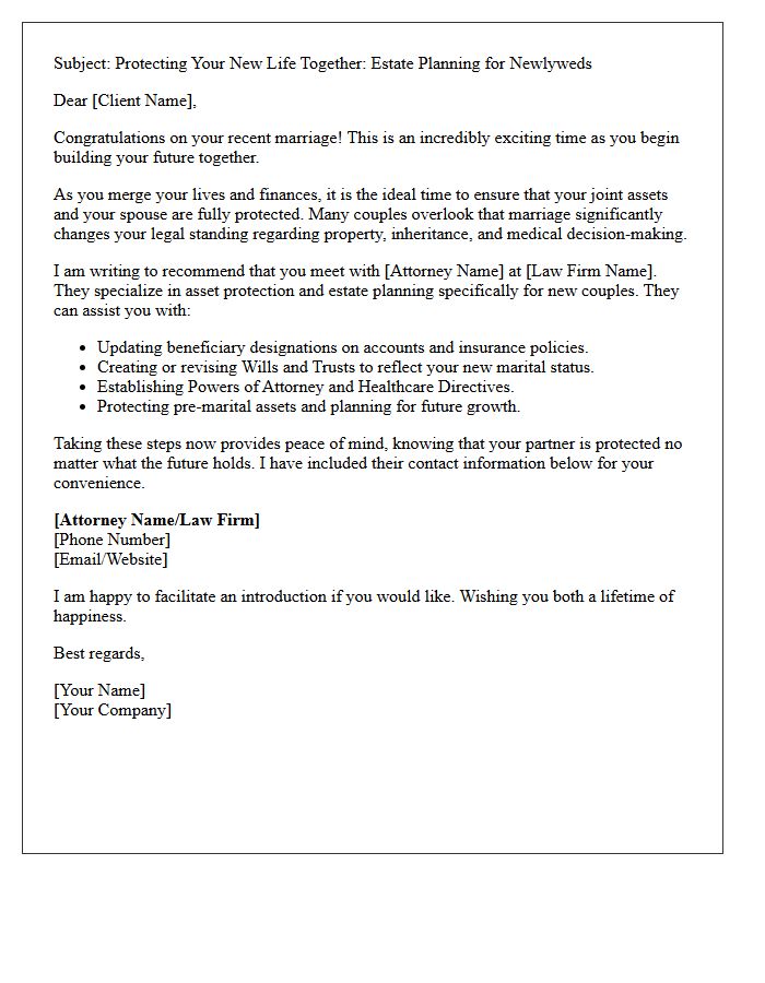 Newlywed Asset Protection Referral Letter
