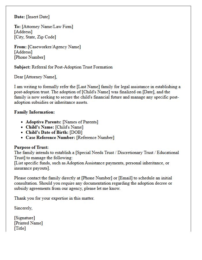 Post-Adoption Trust Formation Referral Letter