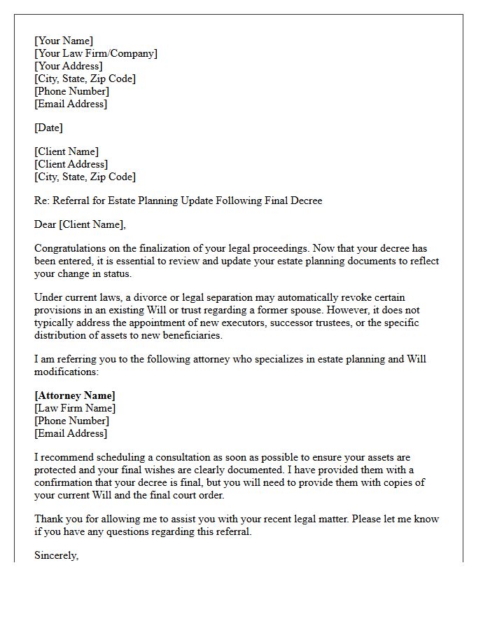 Post-Decree Will Modification Referral Letter