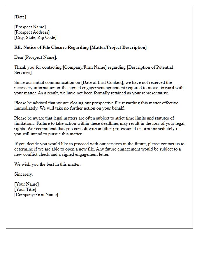 Pre-Engagement File Closure Notice Letter