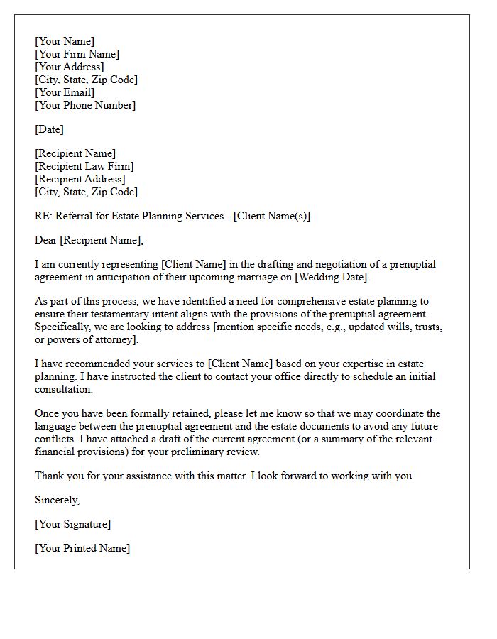 Prenuptial Agreement Estate Planning Referral Letter