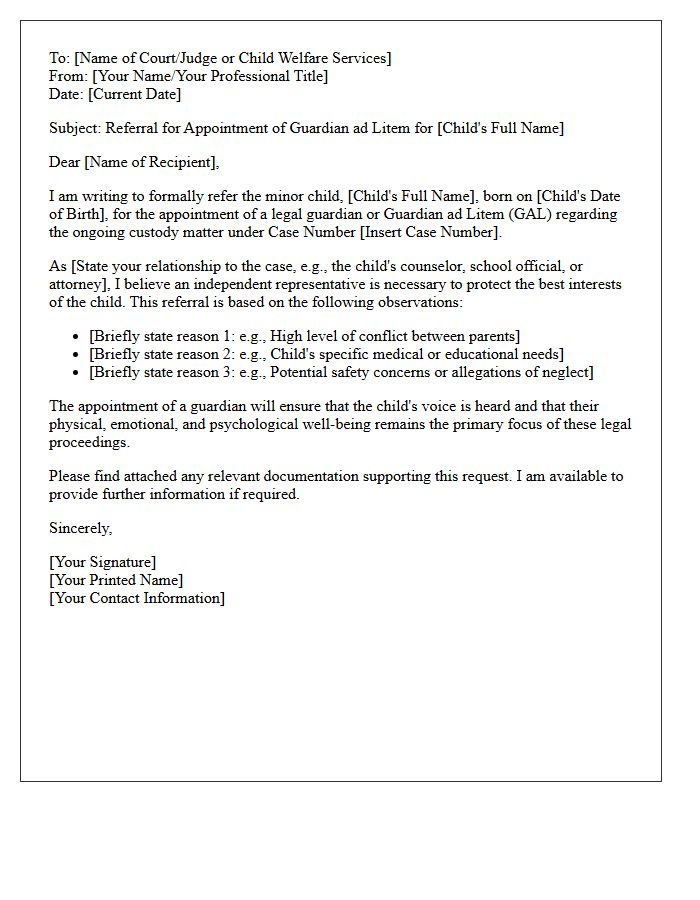 Child Custody Guardian Appointment Referral Letter
