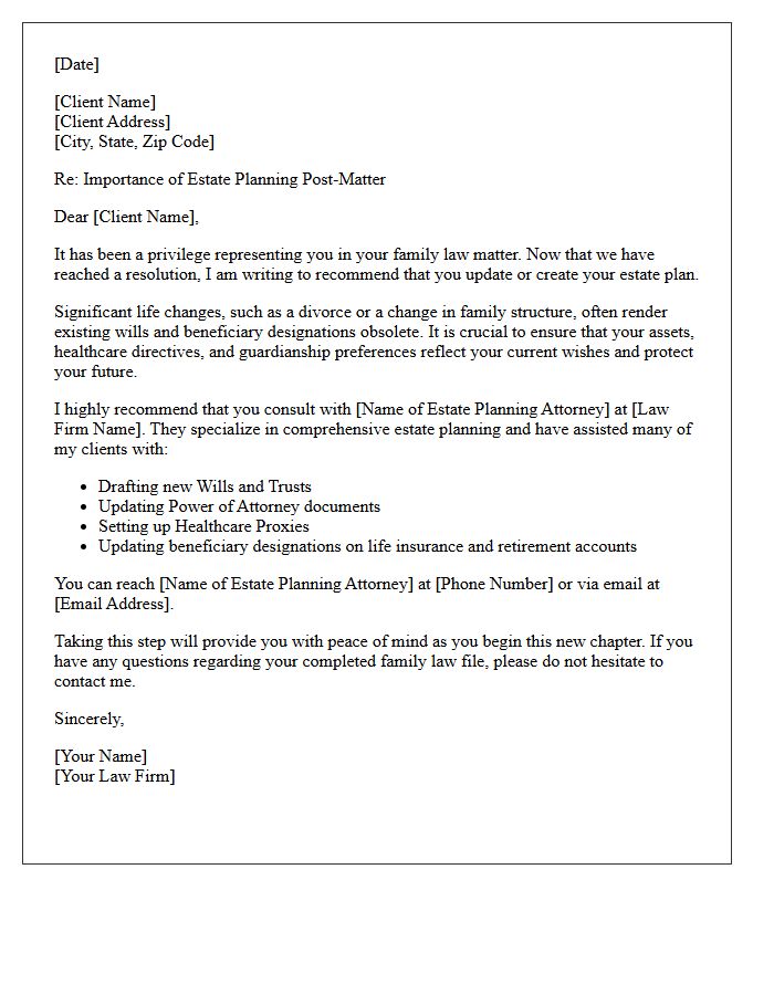 Family Law To Estate Planning Client Referral Letter