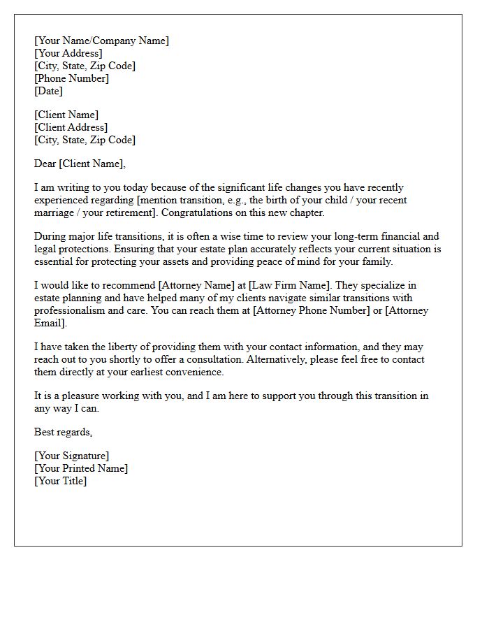 Life Transition Estate Planning Referral Letter
