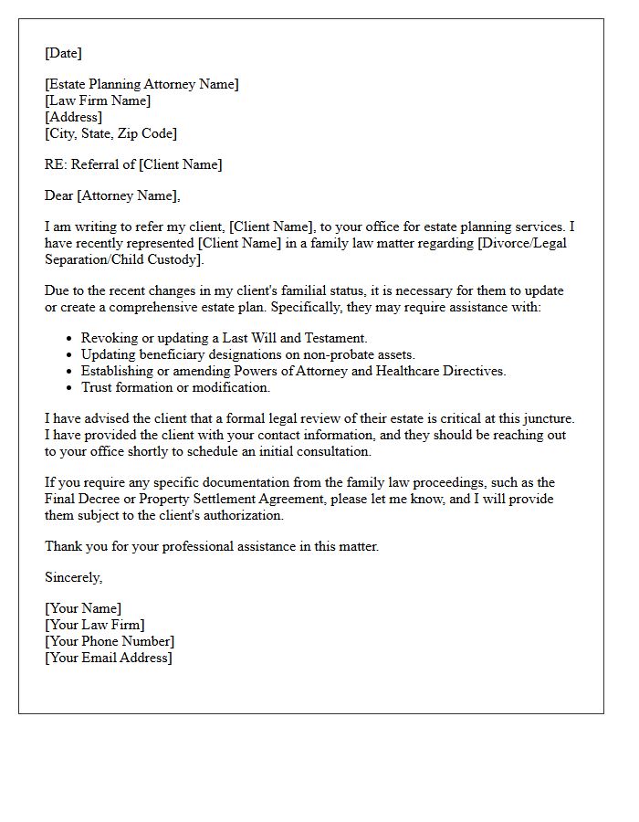 Family Law to Estate Planning Counsel Referral Letter