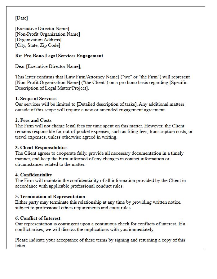 Non-Profit Organization Pro Bono Engagement Letter