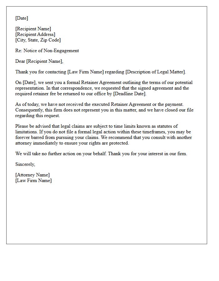 Lack Of Retainer Execution Non-Engagement Letter