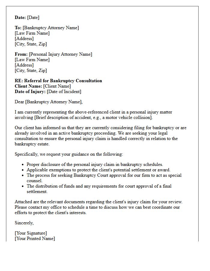 Personal Injury to Bankruptcy Counsel Consultation Letter