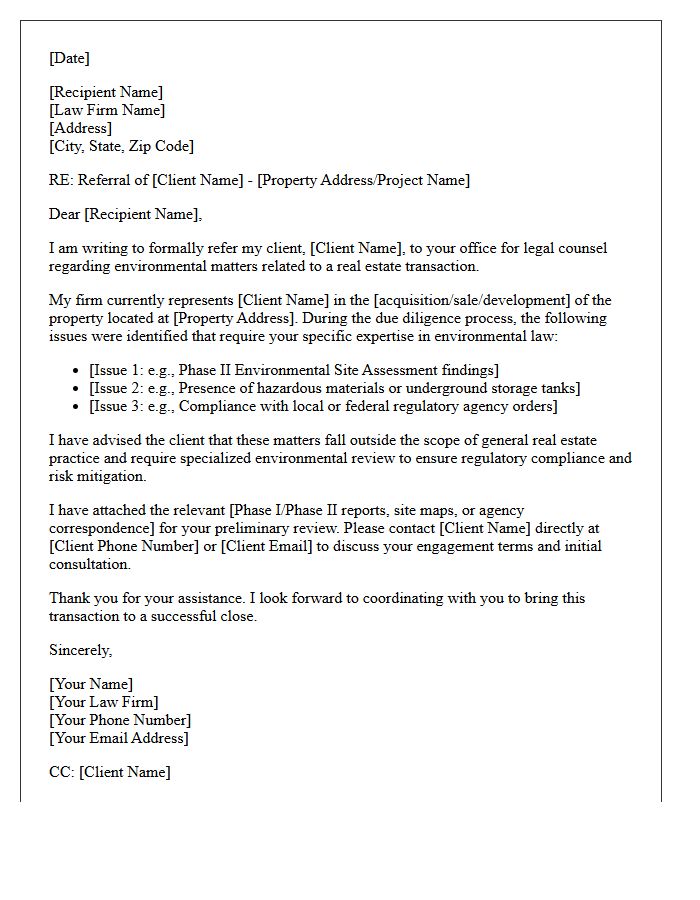Real Estate to Environmental Law Counsel Referral Letter